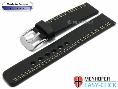 Meyhofer EASY-CLICK Uhrenarmband -Wollin- 24mm schwarz Leder helle einseitige Doppelnaht (Schlieenansto 24 mm) - Bild vergrern 