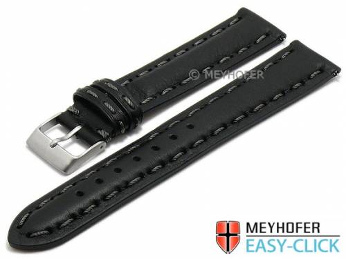 ABVERKAUF: Meyhofer EASY-CLICK Uhrenarmband -Glacier- 18mm schwarz Leder genarbt matt abgen�ht (Schlie�enansto� 16 mm) - Bild vergr��ern 