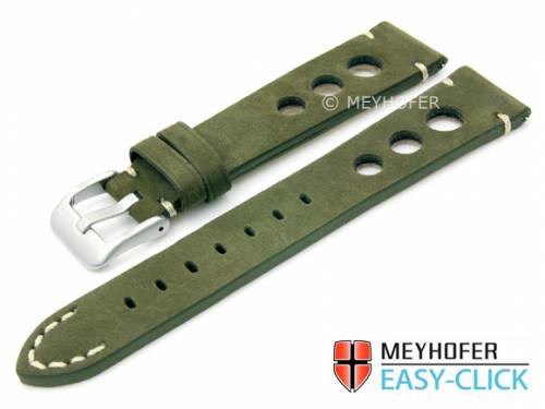 Meyhofer EASY-CLICK Uhrenarmband -Brazos- 20mm dunkelgr�n Leder Racing-Style velourartig (Schlie�enansto� 16 mm) - Bild vergr��ern 