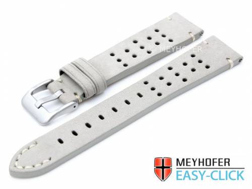 Meyhofer EASY-CLICK Uhrenarmband -Sonoma- 20mm hellgrau Leder Racing-Look velourartig (Schlie�enansto� 16 mm) - Bild vergr��ern 