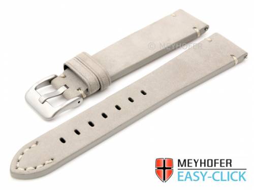 ABVERKAUF: Meyhofer EASY-CLICK Uhrarmband -Crowford- 24mm hellgrau Leder velourartig helle Naht (Schlie�enansto� 22 mm) - Bild vergr��ern 