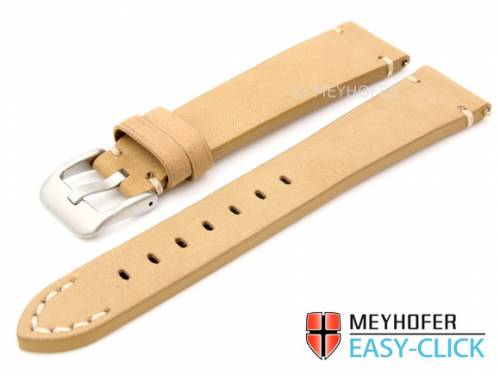Meyhofer EASY-CLICK Uhrenarmband -Crowford- 22mm hellbraun Leder velourartig helle Naht (Schlie�enansto� 20 mm) - Bild vergr��ern 