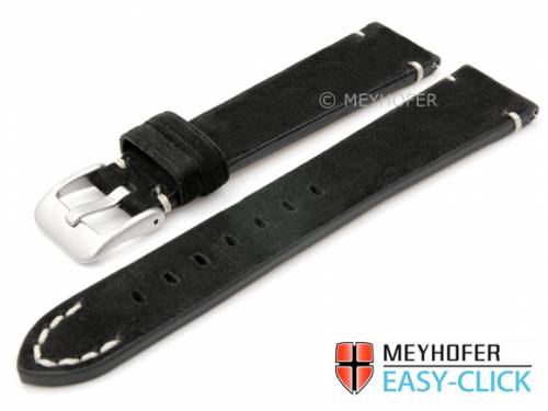 ABVERKAUF: Meyhofer EASY-CLICK Uhrenarmband -Crowford- 24mm schwarz Leder velourartig helle Naht (Schlie�enansto� 22 mm) - Bild vergr��ern 