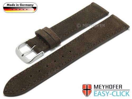 Meyhofer EASY-CLICK Uhrarmband -Neckar- 20mm dunkelbraun Leder Velours abgen�ht Made in Germany (Schlie�enansto� 18 mm) - Bild vergr��ern 