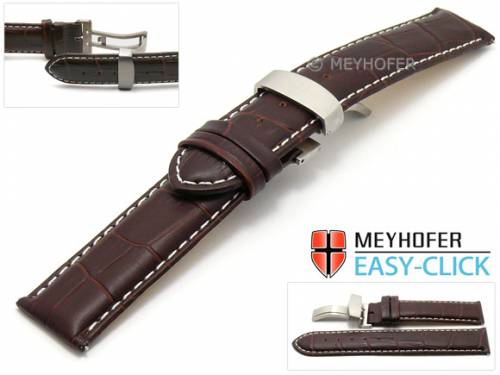 Meyhofer EASY-CLICK Uhrenarmband -Nizza- 18mm dunkelbraun Leder Alligator-Pr�gung Faltschlie�e (Schlie�enansto� 18 mm) - Bild vergr��ern 