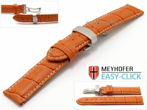 Meyhofer EASY-CLICK Uhrenarmband -Nizza- 22mm orange Leder Alligator-Pr�gung Faltschlie�e (Schlie�enansto� 20 mm) - Bild vergr��ern 