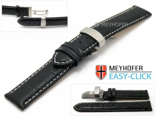 Meyhofer EASY-CLICK Uhrenarmband -Nizza- 18mm schwarz Leder Alligator-Pr�gung Faltschlie�e (Schlie�enansto� 18 mm) - Bild vergr��ern 