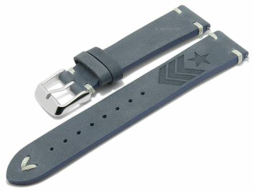 Meyhofer EASY-CLICK Uhrenarmband -Portland - Motiv Army- 20mm mittelblau Leder helle Naht (Schlie�enansto� 18 mm) - Bild vergr��ern 