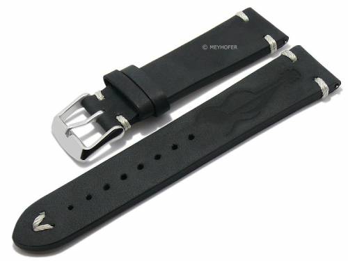 Meyhofer EASY-CLICK Uhrenarmband -Portland - Motiv Gitarre- 22mm schwarz Leder helle Naht (Schlie�enansto� 20 mm) - Bild vergr��ern 