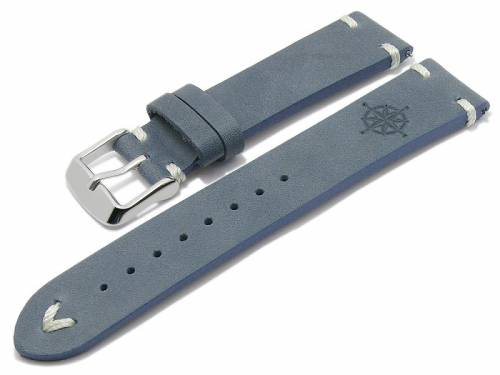 Meyhofer EASY-CLICK Uhrenarmband -Portland - Motiv Compass- 20mm mittelblau Leder helle Naht (Schlie�enansto� 18 mm) - Bild vergr��ern 