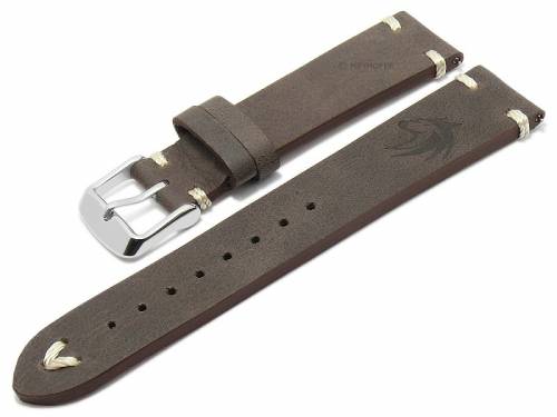 Meyhofer EASY-CLICK Uhrenarmband -Portland - Motiv Wolf- 22mm dunkelbraun Leder helle Naht (Schlie�enansto� 20 mm) - Bild vergr��ern 