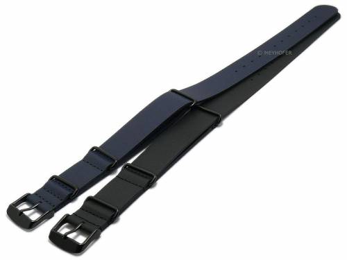 Uhrenarmb�nder 2er-Set NATO BLACK DUO 18mm dunkelblau/schwarz Leder Durchzugsb�nder NATO-Style Schlie�e schwarz MEYHOFER - Bild vergr��ern 
