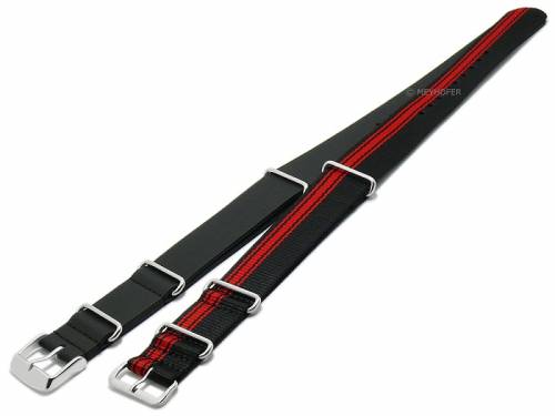 Uhrenarmbnder 2er-Set NATO CLASSIC DUO 18mm schwarz/schwarz-rot Leder/Textil Durchzugsbnder von MEYHOFER - Bild vergrern 