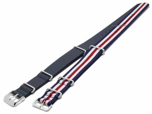 Uhrenarmb�nder 2er-Set NATO CLASSIC DUO 24mm dunkelblau/dunkelblau-wei�-rot Leder/Textil Durchzugsb�nder von MEYHOFER - Bild vergr��ern 