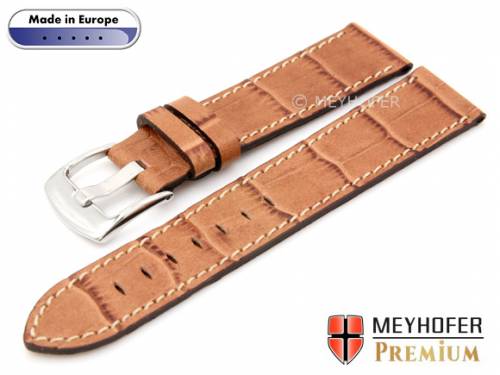 Uhrenarmband -Manresa- 20mm hellbraun Leder Alligator-Pr�gung helle Naht von MEYHOFER (Schlie�enansto� 18 mm) - Bild vergr��ern 