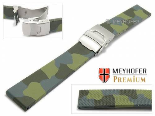 Uhrenarmband -Emden- 20mm gr�n camouflage Kautschuk von MEYHOFER (Schlie�enansto� 18 mm) - Bild vergr��ern 