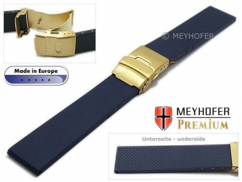 Uhrenarmband -Cuxhaven- 20mm dunkelblau Kautschuk goldfarbene Faltschlie�e von MEYHOFER (Schlie�enansto� 18 mm) - Bild vergr��ern 