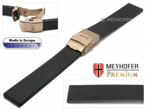 Uhrenarmband -Sassnitz- 20mm schwarz Kautschuk ros�goldfarbene Faltschlie�e von MEYHOFER (Schlie�enansto� 18 mm) - Bild vergr��ern 