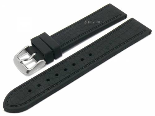 Uhrenarmband -Kapstadt- 22mm schwarz Silikon Alligator-Pr�gung abgen�ht von MEYHOFER (Schlie�enansto� 20 mm) - Bild vergr��ern 