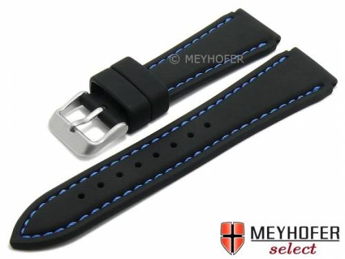 Uhrenarmband -Toronto Special- 20mm schwarz Silikon glatt matt blaue Naht von MEYHOFER (Schlie�enansto� 18 mm) - Bild vergr��ern 