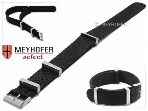 Uhrenarmband -Aachen- 20mm schwarz Nylon/Textil Durchzugsband im NATO-Look von Meyhofer - Bild vergrern 