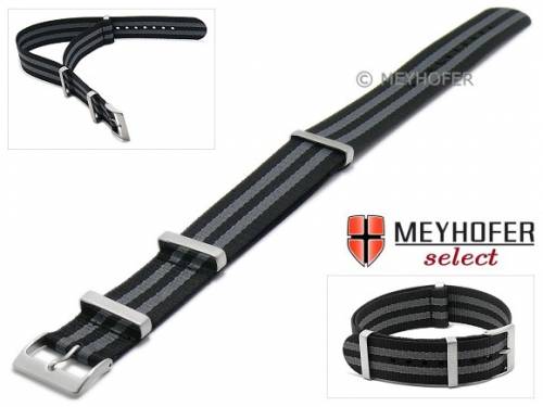 Uhrenarmband -Aurich- 20mm schwarz Nylon/Textil Durchzugsband im NATO-Look mit grauen Streifen von Meyhofer - Bild vergr��ern 