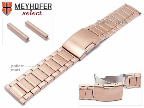 Uhrenarmband -Ottawa- 22-24mm ros�goldfarben Edelstahl Massiv-Look teilweise poliert von MEYHOFER - Bild vergr��ern 
