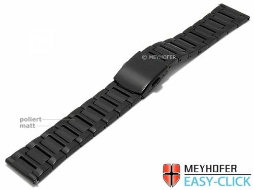 Meyhofer EASY-CLICK Uhrenarmband -Halle- 22mm schwarz Edelstahl teilweise poliert - Bild vergr��ern 