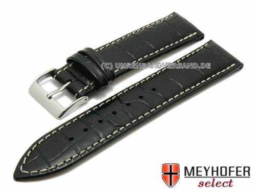 Uhrenarmband -Mendiga- 20mm schwarz Leder Alligator-Pr�gung von MEYHOFER (Schlie�enansto� 18 mm) - Bild vergr��ern 