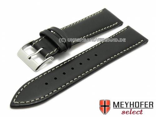 Uhrenarmband -Astana- 20mm schwarz Sattelleder glatt helle Naht von MEYHOFER (Schlie�enansto� 18 mm) - Bild vergr��ern 
