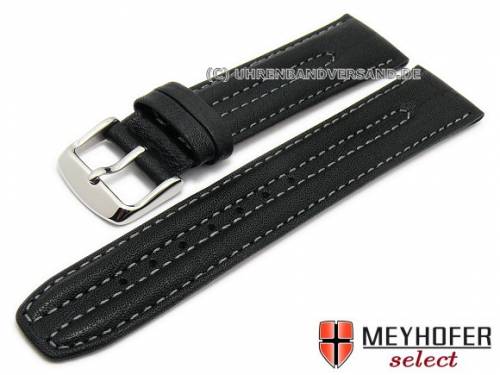 Uhrenarmband -Paderborn- 18mm schwarz Schrumpfleder leicht genarbt graue Naht von MEYHOFER (Schlie�enansto� 16 mm) - Bild vergr��ern 