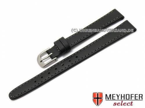 Uhrenarmband -Levanto- 14mm schwarz Leder graue Naht mit Titanschliee von MEYHOFER (Schlieenansto 12 mm) - Bild vergrern 