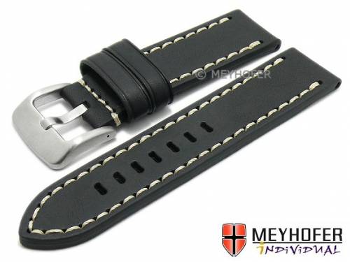 Uhrenarmband -Arona- 24mm schwarz Sattelleder glatt helle Naht von MEYHOFER (Schlie�enansto� 24 mm) - Bild vergr��ern 