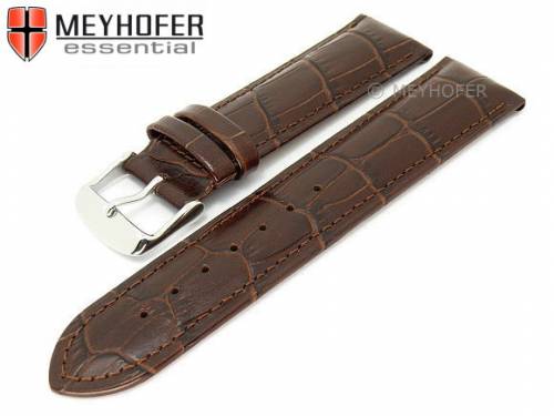 Uhrenarmband -Glendale- 22mm dunkelbraun Leder Alligator-Pr�gung abgen�ht von MEYHOFER (Schlie�enansto� 20 mm) - Bild vergr��ern 