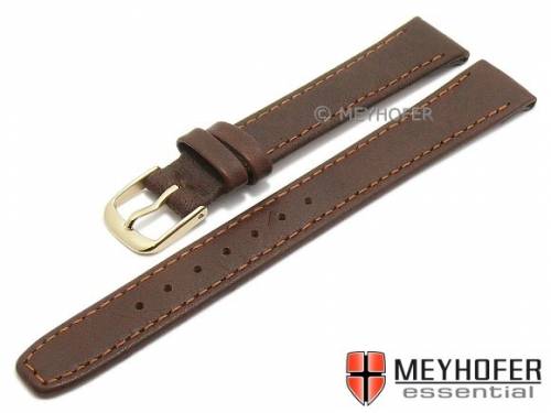 Uhrenarmband -Sacramento- 12mm dunkelbraun Leder fein genarbt goldfarbene Dornschlie�e MEYHOFER (Schlie�enansto� 10 mm) - Bild vergr��ern 
