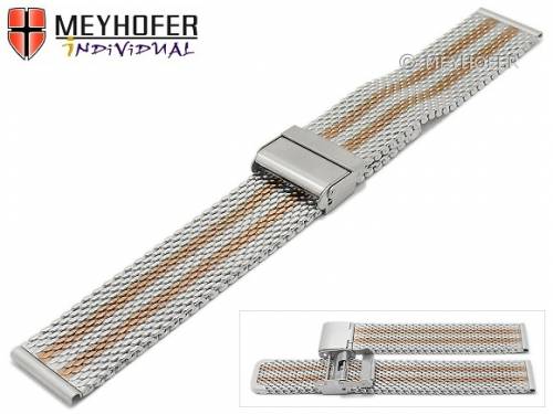Uhrenarmband -Evansville- 22mm stahl/ros�goldfarben Milanaise mittelschweres Geflecht poliert Schiebeverschlu� MEYHOFER - Bild vergr��ern 