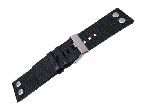 Uhrenarmband -Bentonville- 24mm schwarz Leder genarbt mit 2 Nieten von MEYHOFER (Schlie�enansto� 24 mm) - Bild vergr��ern 