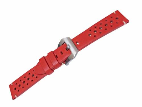 Uhrenarmband -Socorro- 22mm rot Leder Racing-Look helle Naht von MEYHOFER (Schlie�enansto� 20 mm) - Bild vergr��ern 