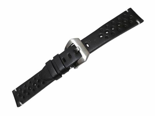 Uhrenarmband -Socorro- 22mm schwarz Leder Racing-Look helle Naht von MEYHOFER (Schlie�enansto� 20 mm) - Bild vergr��ern 