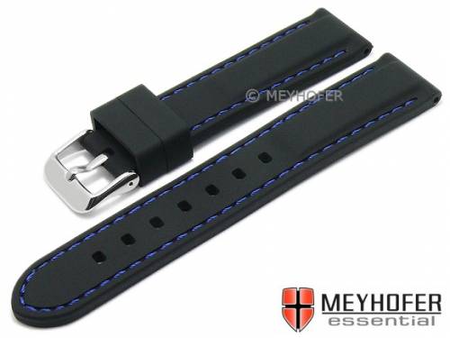Uhrenarmband -Brossard Fashion- 18mm schwarz Silikon glatt matt blaue Naht von MEYHOFER (Schlie�enansto� 16 mm) - Bild vergr��ern 