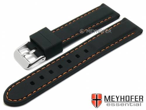 Uhrenarmband -Brossard Fashion- 20mm schwarz Silikon glatt matt orange Naht von MEYHOFER (Schlie�enansto� 18 mm) - Bild vergr��ern 