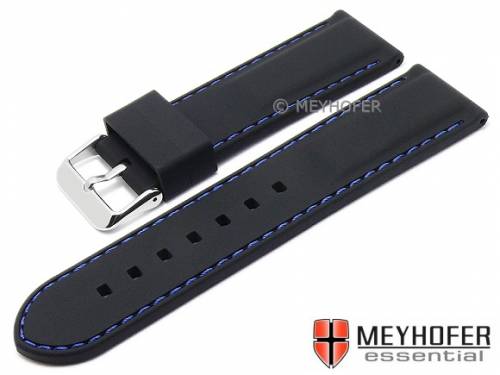 Uhrenarmband -Brossard Fashion- 28mm schwarz Silikon glatt matt blaue Naht von MEYHOFER (Schlieenansto 26 mm) - Bild vergrern 