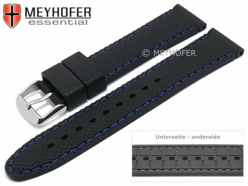 Uhrenarmband -Gatlinburg Special- 16mm schwarz Silikon gemustert matt blaue Naht von MEYHOFER (Schlie�enansto� 16 mm) - Bild vergr��ern 