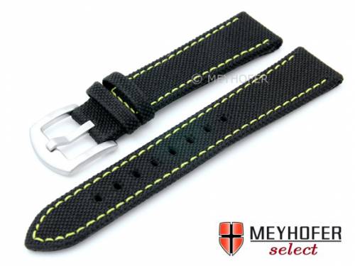 Uhrenarmband -Sunnyvale- 24mm schwarz Canvas (Textil) gelbe Naht von MEYHOFER (Schlie�enansto� 22 mm) - Bild vergr��ern 