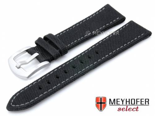 Uhrenarmband -Sunnyvale- 22mm schwarz Canvas (Textil) graue Naht von MEYHOFER (Schlie�enansto� 20 mm) - Bild vergr��ern 