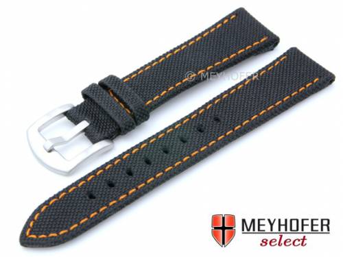Uhrenarmband -Sunnyvale- 18mm schwarz Canvas (Textil) orange Naht von MEYHOFER (Schlie�enansto� 16 mm) - Bild vergr��ern 