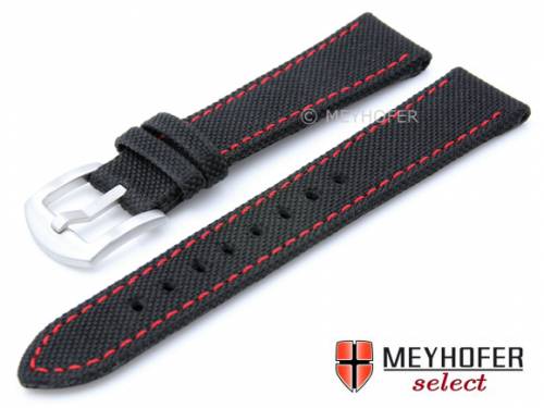 Uhrenarmband -Sunnyvale- 20mm schwarz Canvas (Textil) rote Naht von MEYHOFER (Schlie�enansto� 18 mm) - Bild vergr��ern 