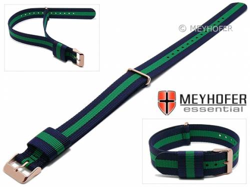 Uhrenarmband -Streamwood- 20mm dunkelblau Textil gr�ner Streifen Durchzugsband ros�goldfarbene Schlie�e von MEYHOFER - Bild vergr��ern 