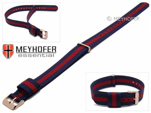Uhrenarmband -Streamwood- 18mm dunkelblau Textil roter Streifen Durchzugsband ros�goldfarbene Schlie�e von MEYHOFER - Bild vergr��ern 