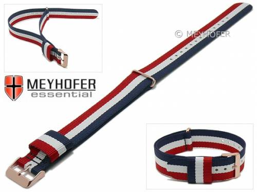 Uhrenarmband -Streamwood- 18mm dunkelblau/wei�/rot Textil Durchzugsband ros�goldfarbene Schlie�e von MEYHOFER - Bild vergr��ern 